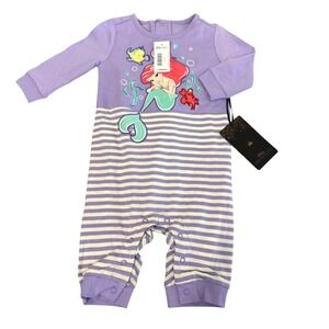 Disney‎ Ariel Little Mermaid Romper 12M Striped Organic Cotton One Piece Purple